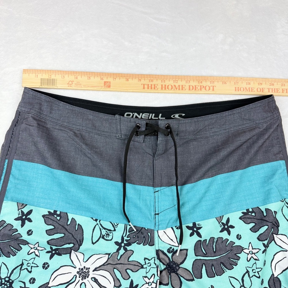 ONeill Mens Tropical Floral Board Shorts Gray Turquoise Swim Trunks Size 40‎ - Picture 2 of 7